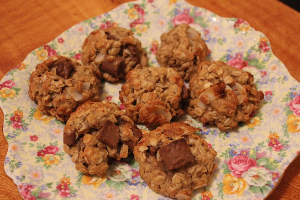 Chocolate chip cookies with oats, banana and coconut