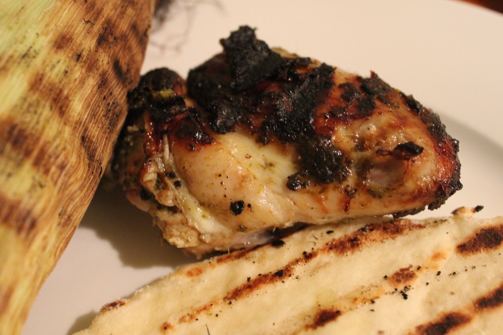 Jerk chicken and home made flat bread