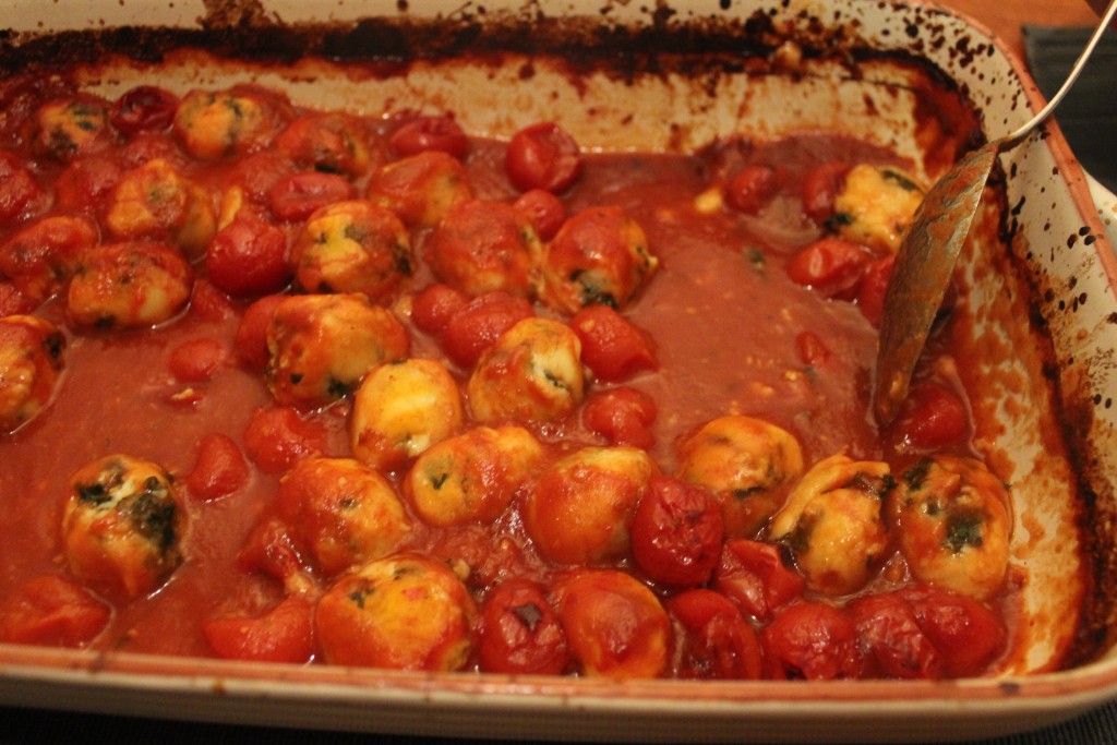 Ricotta and kale gnocchi with roasted tomato sauce