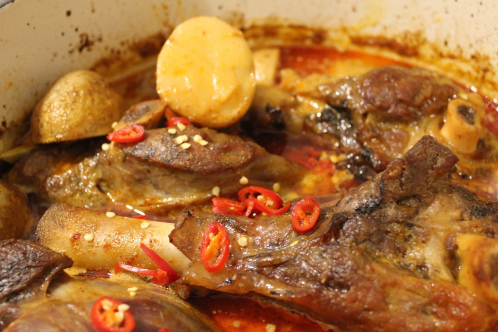 Slow cooked massaman curry with lamb shanks
